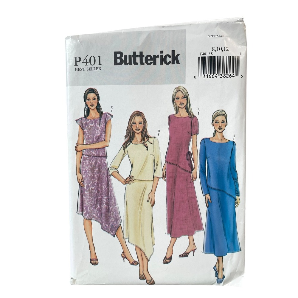 Butterick P401 Misses' Top Skirt Dress Size 8-12 Easy Asymmetrical Uncut FF